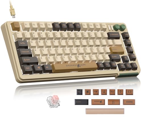SHURIKEY 75% Mechanical Gaming Keyboard, Varmilo EC Sakura V2 Switches, BT5.0+USB-C, 4 Devices Connection, LED Backlit 5000mAh Battery, Anti-Ghosting 81 Keys Wireless Keyboard for Windows Mac