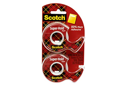 Scotch Super-Hold Tape, 2 Rolls, Transparent Finish, 50% More Adhesive, Trusted Favorite, 3/4 x 600 Inches, Dispensered (198DM-2)