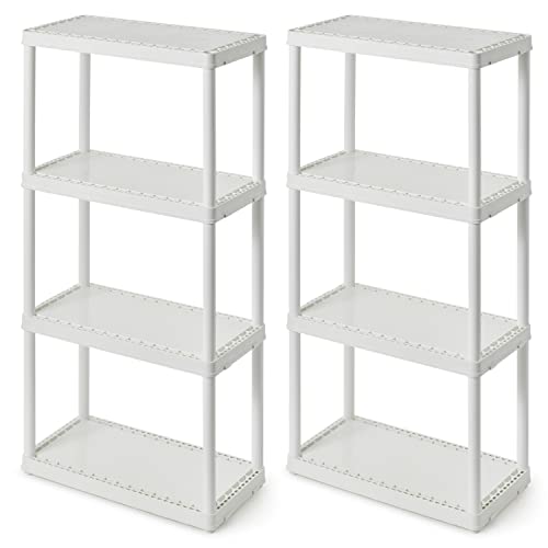 Gracious Living 4 Shelf Fixed Height Solid Light Duty Storage Unit Organizer System for Home, Garage, Basement, & Laundry, White, 24 x 12 x 48-Inches