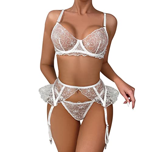 TODOZO Women's Sexy Bud Leaf With Steel Ring Underwear Underwear Underwear Sexy Underwear Set plus Size Lingerie for (White, S)