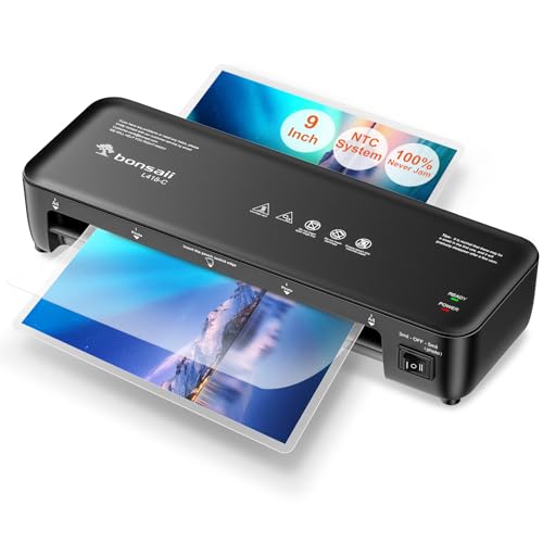 Bonsaii Laminator, 9 Inch Thermal Laminator Machine with Never Jam Technology for Doc/Posters/Photo, Personal Laminating Machine Simple Convenient for Home, Office and School - L418-C Black