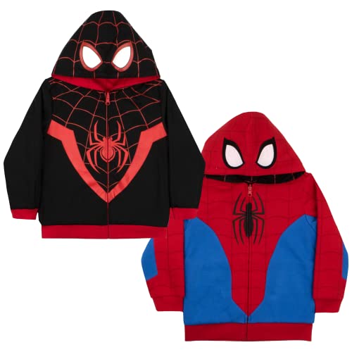 Marvel Superheroes Spider-Man Peter Parker and Miles Morales Reversible Jacket for Kids and Toddlers (Size 7, Black/Red)