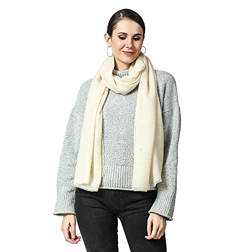 PASHWRAP Cashmere Wrap Handwoven in Kashmir - Luxurious large Cashmere Scarf for Women Lightweight (Ivory)