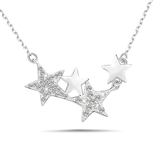 KITEENAL Star Necklace for Girls Women - Sterling Silver Adjustable Star-Shaped Pendant Necklace Cubic Zirconia Chain Hypoallergenic Minimalist Stars Charm Necklace for Teens Daughter Granddaughter