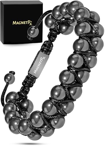 MagnetRX Magnetic Hematite Bracelet – MAX Strength Magnetic Stones – Beaded Magnetic Bracelets for Men and Women (Double Strength 8mm)