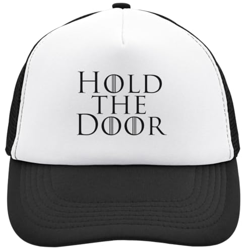 Functon+ Hold The Door Hodor Quote Mesh Back Trucker Cap Adjustable Snapback Hat Casu White, Black, osz