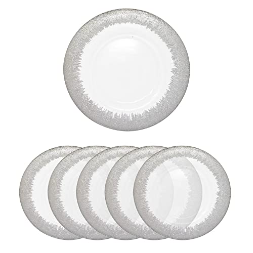 Trimming Shop Decorative Charger Plates for Parties, Silver Trim Glass Plates for Dinner Table Decoration, 33cm, 6pcs