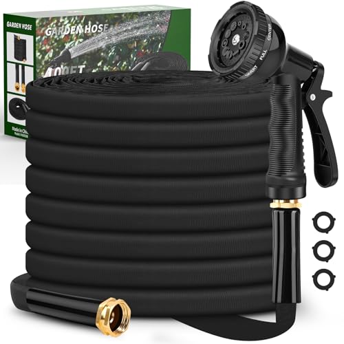 Garden Hose 100ft, Non-Expandable Hose with 10 Function Hose Nozzle,Flexible, Lightweight, Kink-Free and Easy Storage Water Hose for Outdoor, Watering, Car Wash