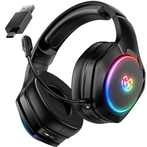 Tatybo Wireless Gaming Headset for PS4, PS5, PC - 2.4GHz Gaming Headphones with Detachable Noise Canceling Microphone, 30-Hr Battery Gaming Headsets for Laptop, Switch, Mac (Black)