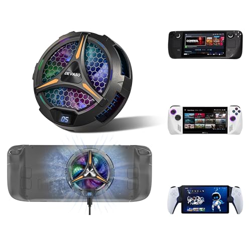 DEVASO Steam Deck Fan Cooler, Semiconductor Heatsink Cooling with 7-Blade Fan/Two-Speed Fan Settings/ 7-Color Cycle, Magnetic Cooler for Steam Deck OLED, PlayStation Portal, ASUS ROG Ally etc.