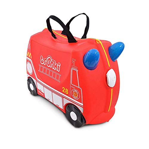 Trunki Ride-On Kids Suitcase | Tow-Along Toddler Luggage | Carry-On Cute Bag with Wheels | Kids Luggage and Airplane Travel Essentials: Frank Fire Truck Red