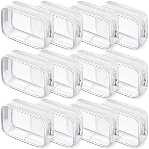 Weewooday 12 Pieces Clear Cosmetics Bag PVC Zippered Clear Toiletry Carry Pouch Portable Cosmetic Makeup Bag Waterproof Makeup Bag Vinyl Plastic Organizer Case for Vacation Bathroom (White,Medium)