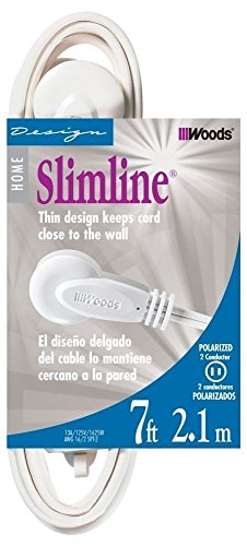 SlimLine 2236 Flat Plug Extension Cord, 2-Wire, 7-Foot, White