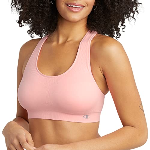 Champion, Infinity Racerback, Moderate Support, Seamless Sports Bra for Women, Pink Bow, Medium