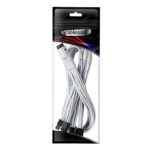 CableMod E-Series Pro ModMesh Sleeved 12VHPWR StealthSense PCI-e Cable for EVGA G/G+ / P/P+ / T (White, 16-pin to Quad 8-pin, 60cm)