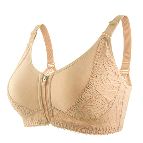 Plus Size Bras Mastectomy Bra Inserts for Swimming Womens Zip Front Sports Bra Longline Yoga Bra Push up Plus Size Daily Bra Wireless Post-Surgery Bra Push Up Bra Beige L
