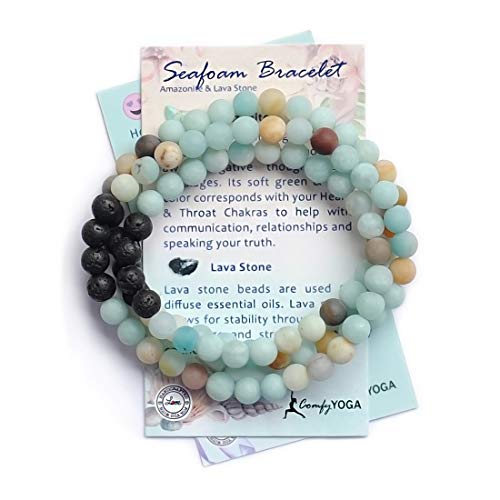 Comfy Yoga - Essential Oil Bracelet - Aromatherapy Bracelet - Lava Stone Bracelet or Necklace - Handmade Yoga Jewelry - Oil Diffuser Wrap Bracelet - Gift for Women (Seafoam)