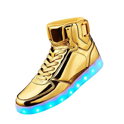 DIYJTS Unisex LED Light Up Shoes, Fashion High Top LED Sneakers USB Rechargeable Glowing Luminous Shoes for Men, Women, Teens Gold