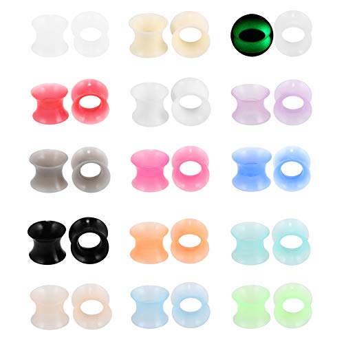 Xpircn Thin Silicone Ear Plugs Tunnels Flexible Ear Earlets Ear Gauges Expander Stretchers Double Flared Flesh Ear Piercing Jewelry 15pairs