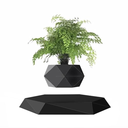 GUIYING Magnetic Levitating Flower Pot Air Bonsai Black Hexagon Suspension Floating Plant Pot 360 Degree Rotation Pot Home and Office Desk Decor