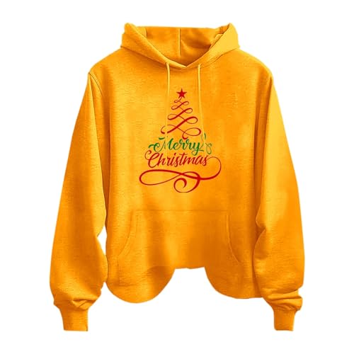 lightning deals of today North Pole Sweatshirts for Women Howdy Santa Letter Santa Head Print Fashion Casual Long Sleeve Hoodie (Orange-1, M)