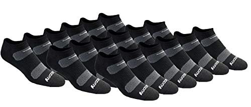 Saucony Men's RunDry Mesh Ventilating Comfort Fit Performance 6, 12, Show Socks, M-XXL, Black Basic (18 Pairs), Large