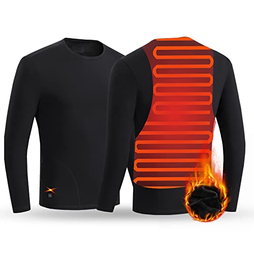Heated Thermal Tops for Men Women Electric Heating Thermal Shirt Long Sleeves Underwear Fleece Lined for Cold Weather (Men, Black, XXL)