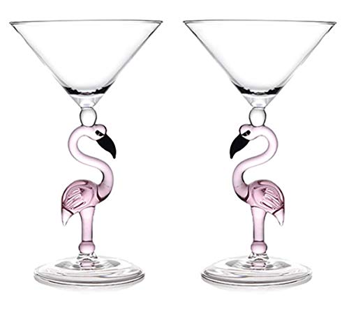 Creative Pink Flamingo Cocktail Glass, Set of 2 Martini Glasses, 5 Ounce Wine Glass, Bar Accessories, Birthday gift, Wedding & Celebrations Cup(2, 150ml)