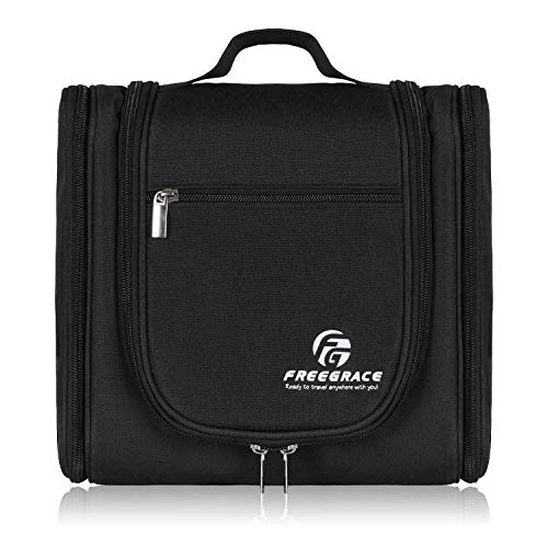 Hanging Toiletry Bag Extra Large Capacity | Premium Travel Organizer Bags For Men And Women | Durable Waterproof Nylon Bathroom, Shower, Makeup Bag For Toiletries, Cosmetics, Brushes (Snow Black)