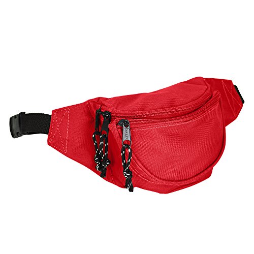 DALIX Fanny Pack w/3 Pockets Traveling Concealment Pouch Airport Money Bag (Red)