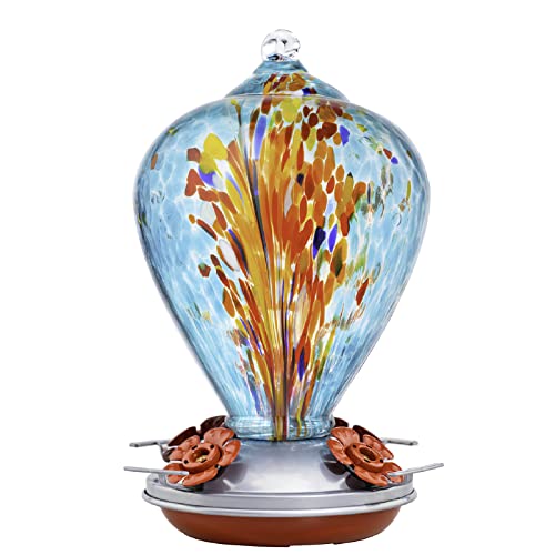 Muse Garden Hummingbird Feeders for Outdoors Hanging, Hummingbird Gifts for Women, Blown Glass Hummingbird Feeder, Garden Decor Backyard Decor, Unique Gardening Gifts for Older Women, 34OZ, Comet