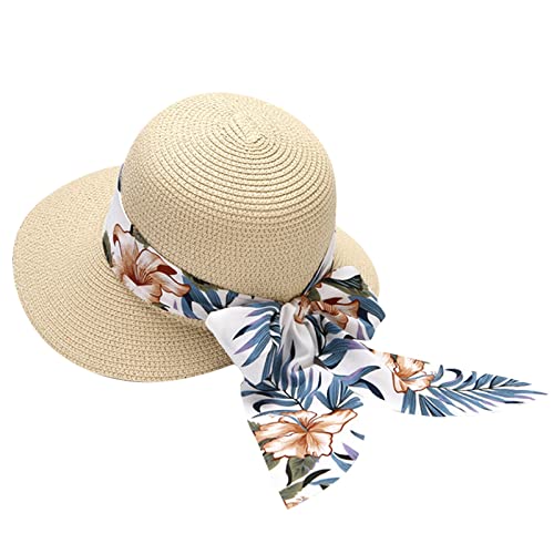 Summer Bucket Hats for Women Wide Bongrace Beach Sun Hat Straw Hat Sunscreen Sunshade Fisherman's Hat with Bow Tie (a-B, One Size)