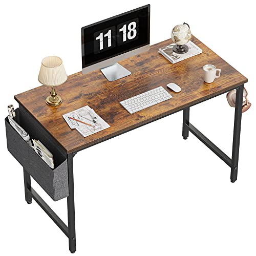 CubiCubi Study Computer Desk 40' Home Office Writing Small Desk, Modern Simple Style PC Table, Black Metal Frame, Rustic Brown