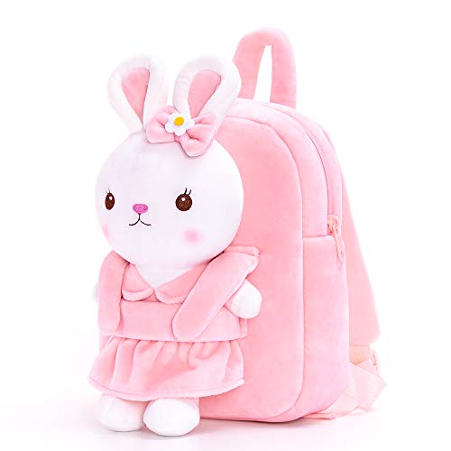 Gloveleya Kids Backpack Toddler Backpacks with Stuffed Bunny Toy Pink 9''…