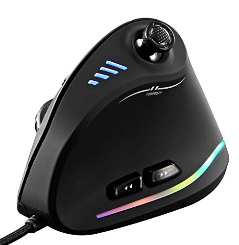 ZLOT Vertical Gaming Mouse,Wired RGB Ergonomic USB Joystick Programmable Laser Gaming Mice,6+1 Design,11 Buttons,1000 Hz Max Polling Rate,10000 Max DPI,Upgraded Version for Computer Gamers,Black