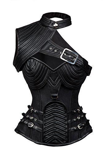 Charmian Women's Steampunk Gothic Heavy Strong Steel Boned Corset with Zipper Black Small