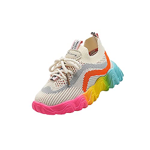 1-7Y Boys Girls Sport Shoes Toddler/Little Kids Slip on Sneakers Breathable Lightweight Lace up Walking Running Shoe Orange