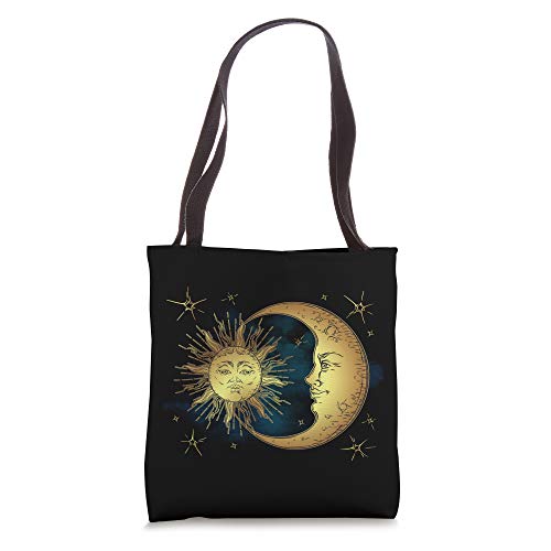 Sun Moon and Stars Esoteric Boho Vintage Tote Bag