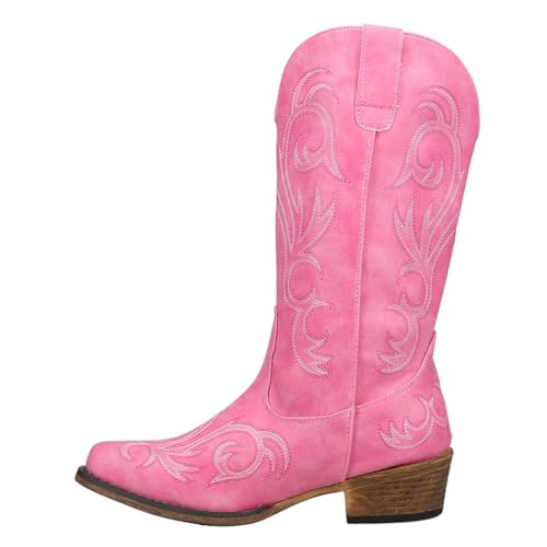 ROPER Womens Riley Embroidered Snip Toe Casual Boots Mid Calf Low Heel 1-2' - Pink - Size 8.5 M