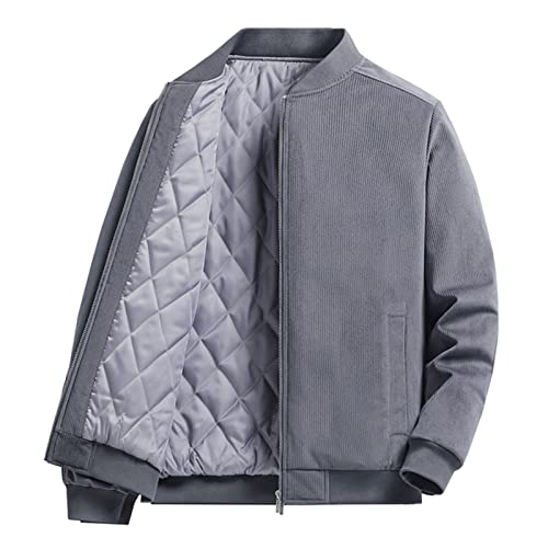 Mens Corduroy Jacket Casual Windproof Bomber Jackets Full Zip Windbreaker Jacket Warm Winter Padded Coat Bomber Jacket(Grey,M)