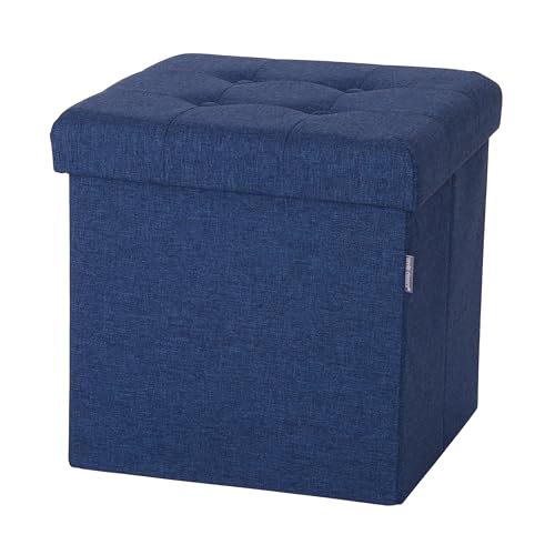 Seville Classics Cushioned Fabric Ottoman Hidden Storage Chest Footrest Chair, Padded Seat for Bedroom, Dorm, Loft, Living Room, Entryway, Hallway, Midnight Blue, 15.7' Cube