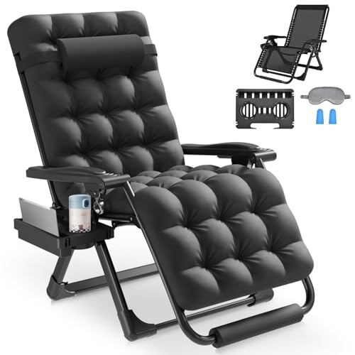 Slendor Zero Gravity Chair 26In,Zero Gravity Recliner Chair for Indoor Outdoor, Padded Patio Lounge Chair with Headrest, Upgraded Aluminum Alloy Lock, Cup Holder, Support 440 lbs, Black