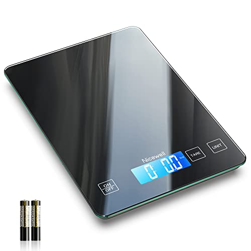 Nicewell Food Scale Digital Weight Grams and oz, 22lb Kitchen Scale for Cooking Baking, 1g/0.1oz Precise Graduation, Sleek Tempered Glass Platform (Black))