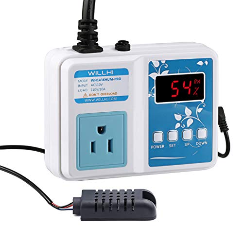 WILLHI 10A Digital Humidity Controller 110V WH1436HUM-PRO Humidistat Switch Hygrometer for Mushroom Greenhouse Grow Tent Home Brewing Reptile Planting Humidifier Dehumidifier