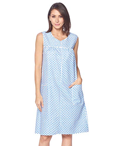 Casual Nights Women's Zipper Front House Dress Duster Sleeveless Housecoat Lounger Robe, Polka Dots Blue, X-Large