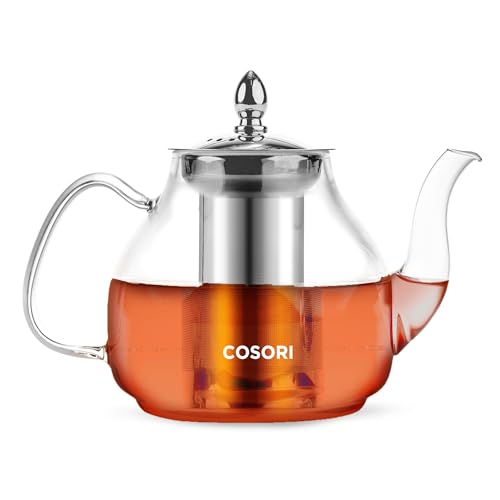 COSORI Glass Teapot with Removable infuser for Stovetop, Tea Maker, Stainless Steel Filter, BPA Free Durable Borosilicate, 1000ml