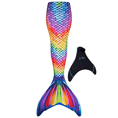Fin Fun Mermaidens - Mermaid Tails for Swimming for Girls and Kids with Monofin, 8, Rainbow Reef
