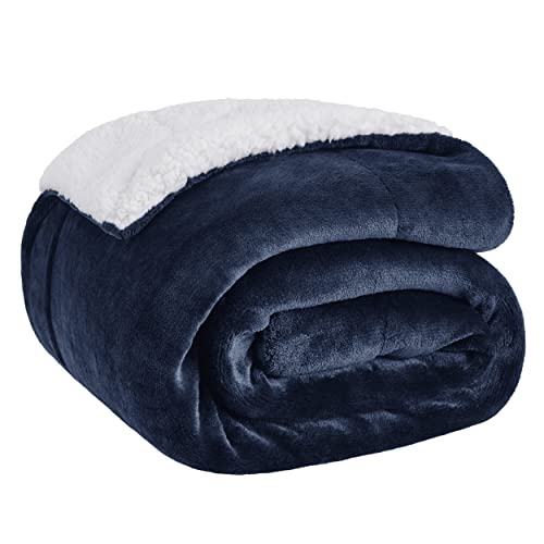 Bedsure Sherpa Fleece Throw Blanket for Couch - Thick and Warm Blanket for Winter, Soft and Fuzzy Throw Blanket for Sofa, Fall Throw Blanket, Navy, 50x60 Inches