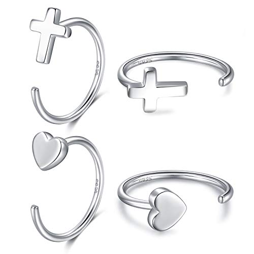 Huggie Hoop Earrings 925 Sterling Silver Cross Half Hoop Earrings Heart hugger Hoop Earrings for Women Open Hoop Earrings 2 Pairs