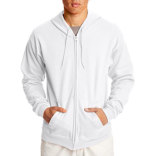Hanes Men's Full-Zip Eco-Smart Hoodie, white, Medium